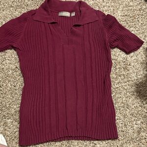 Women’s Short Sleeve Ribbed Sweater Top - Burgundy